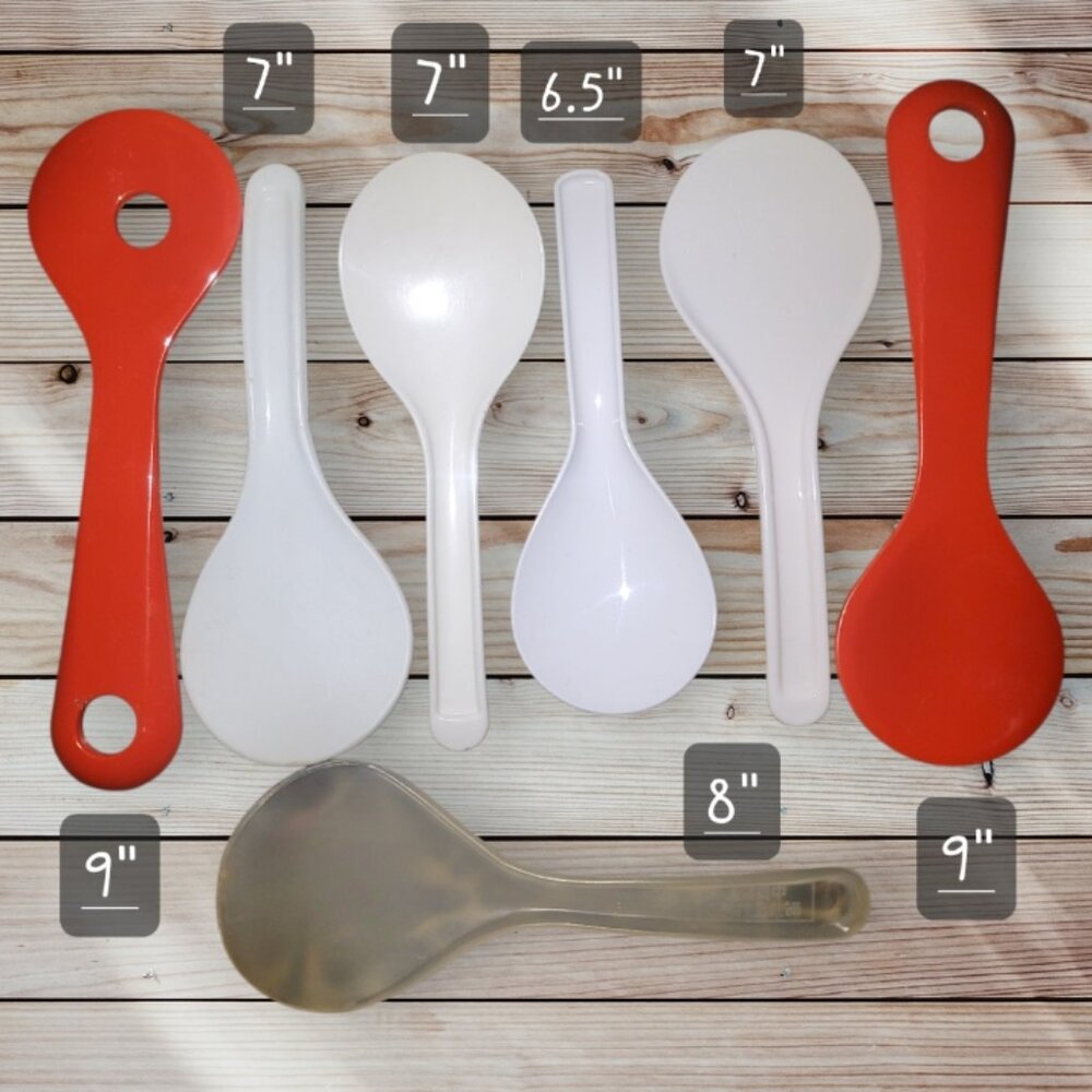 Lot of 7 - Plastic RICE PADDLES Serving Spoons - White Clear Red